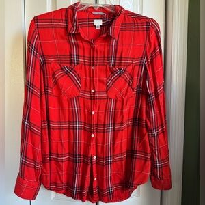 A New Day Orange & Navy Plaid Button Down Shirt Women’s XXL